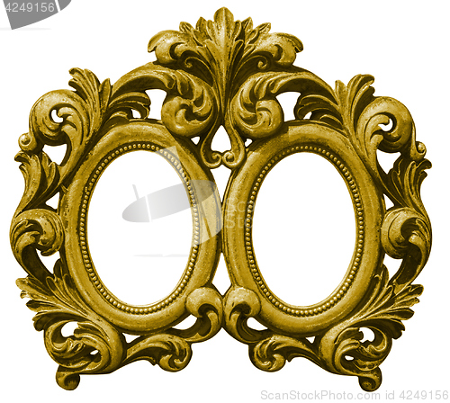 Image of Old double gilded wooden Frame Isolated with Clipping Path on wh