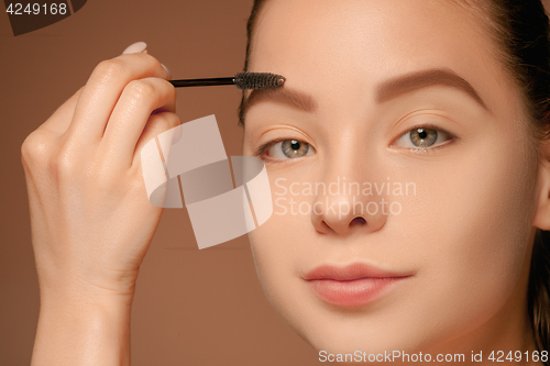 Image of Beautiful female eyes with make-up and brush