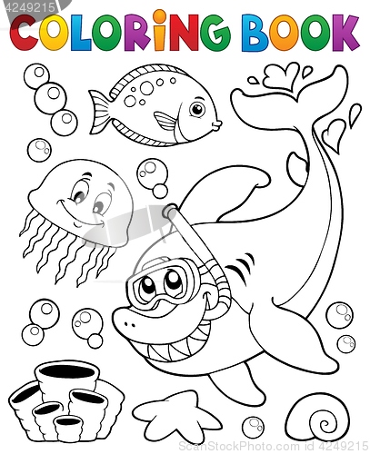 Image of Coloring book with shark snorkel diver