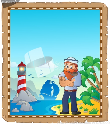 Image of Parchment with sailor and lighthouse