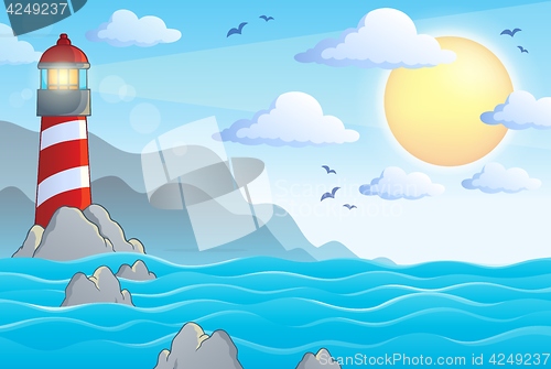 Image of Seascape with lighthouse theme 1