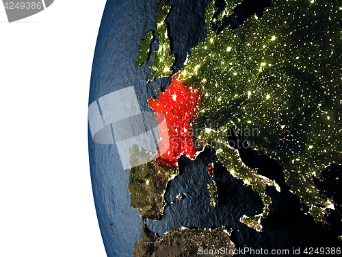 Image of Sunset over France from space