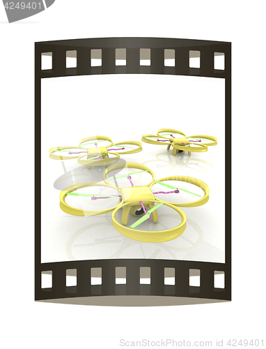 Image of Drone, quadrocopter, with photo camera. 3d render. The film stri