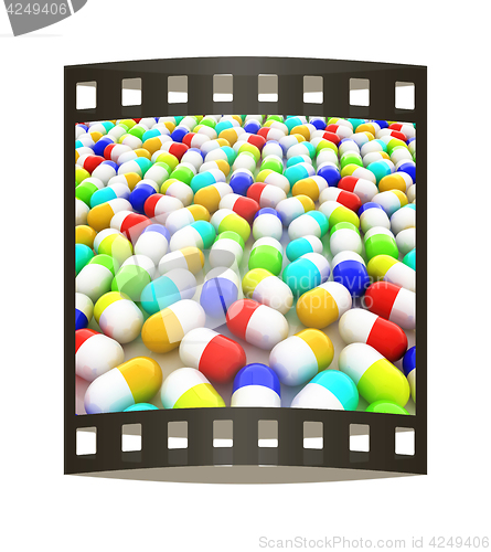 Image of Tablets background. 3D illustration. The film strip