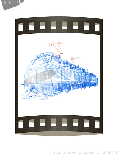 Image of train.3D illustration. The film strip