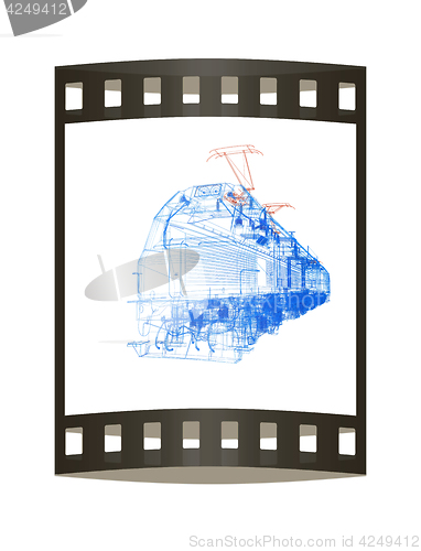 Image of train.3D illustration. The film strip