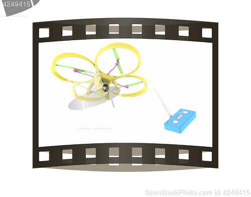 Image of Drone with remote controller. The film strip