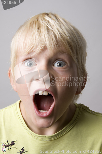 Image of Portrait of a young boy shouting