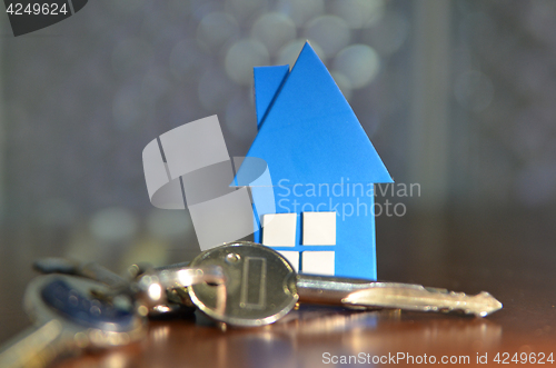 Image of Bunch of keys with house shaped cardboard