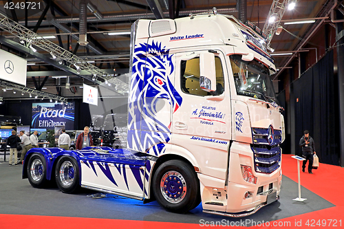 Image of New Customized Mercedes-Benz Actros Super Truck on Display