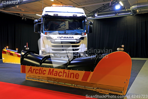 Image of Arctic Machine Scania Truck Mounted Front Plough