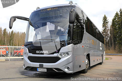 Image of New Scania Interlink Bus on Asphalt Yard