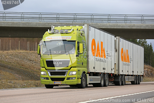 Image of Lime Green MAN Truck for Refrigerated Transport 