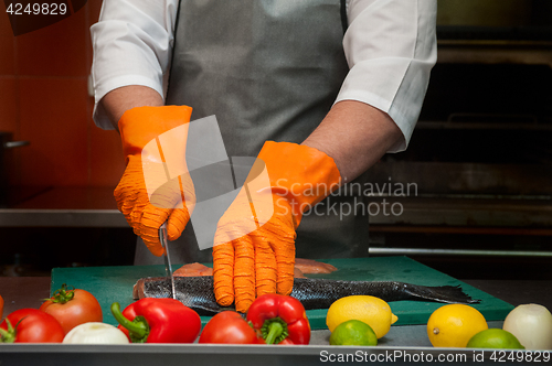 Image of cutting salmon fish