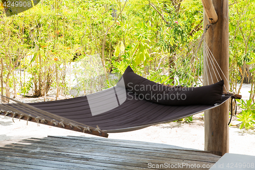Image of hammock on tropical beach terrace