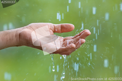 Image of hand and drops of rain