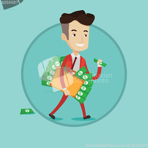 Image of Businessman with suitcase full of money.