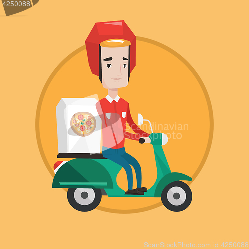 Image of Man delivering pizza on scooter.