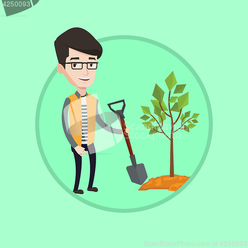 Image of Man plants tree vector illustration.