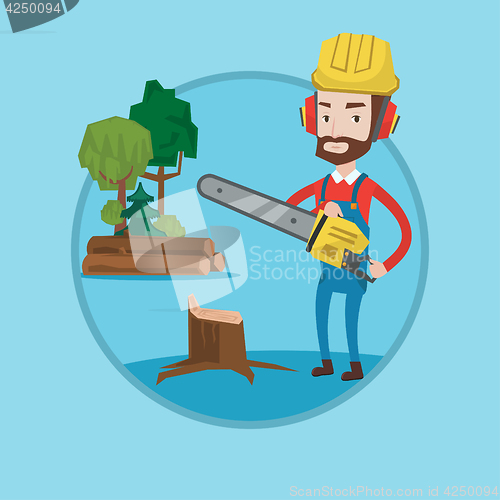 Image of Lumberjack with chainsaw vector illustration.