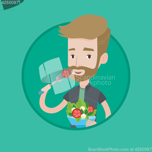 Image of Man eating healthy vegetable salad.