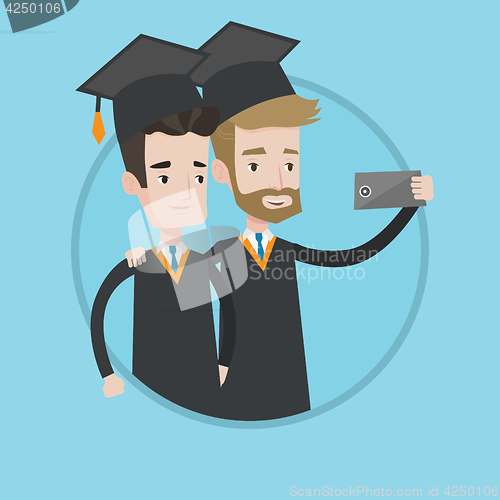 Image of Graduates making selfie vector illustration.