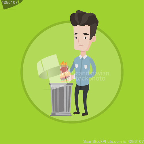 Image of Man throwing junk food vector illustration.