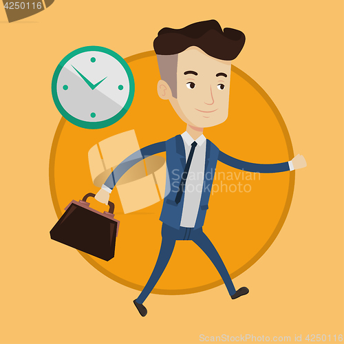 Image of Businessman running on clock background.