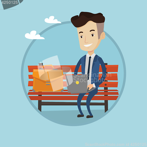 Image of Businessman working on laptop outdoor.
