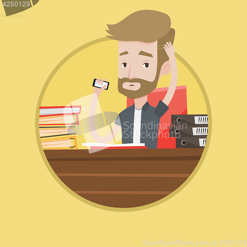 Image of Stressed man working in office vector illustration