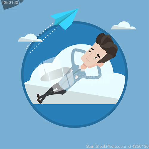Image of Businessman lying on cloud vector illustration.