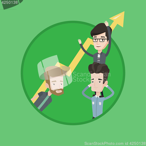 Image of Three businessmen holding arrow going up.