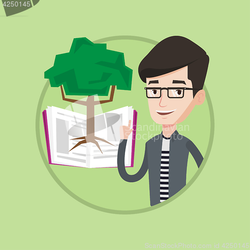 Image of Student pointing at tree of knowledge.