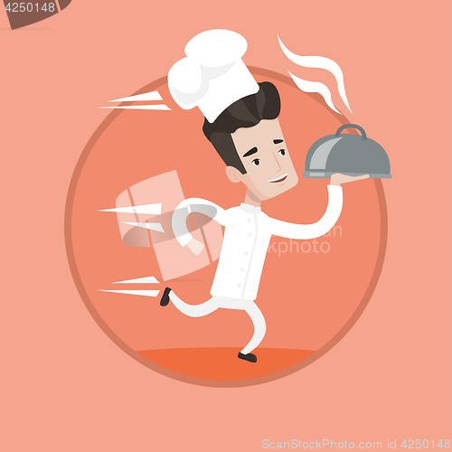 Image of Chef running with cloche vector illustration.