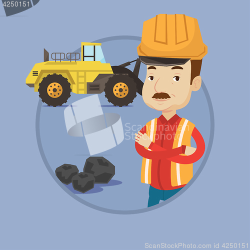 Image of Miner with a big excavator on background.