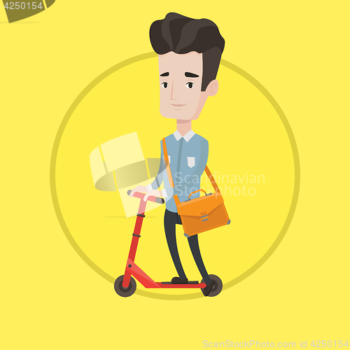 Image of Man riding kick scooter vector illustration.