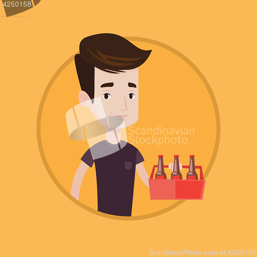 Image of Man with pack of beer vector illustration.