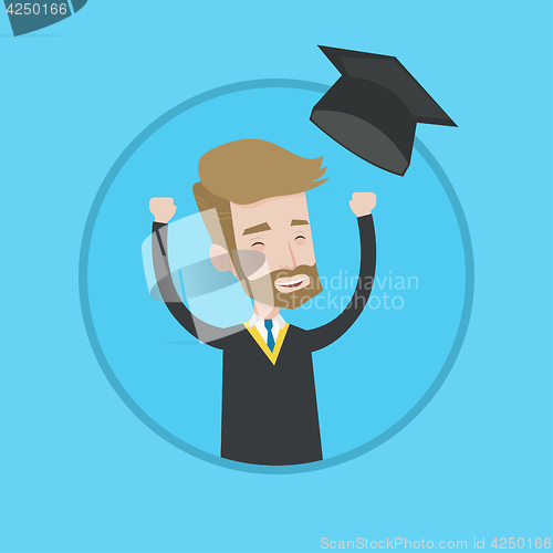 Image of Graduate throwing up his hat vector illustration.
