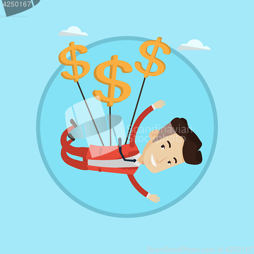 Image of Businessman flying with dollar signs.