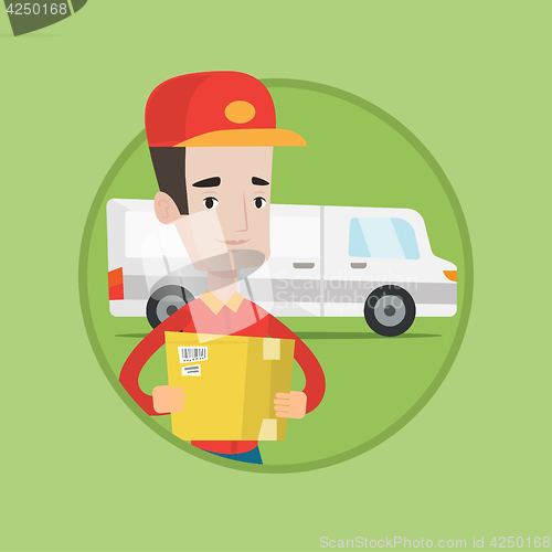 Image of Delivery man carrying cardboard boxes.
