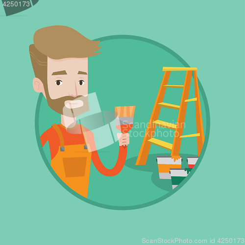 Image of Painter with paint brush vector illustration.