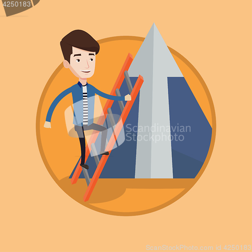 Image of Businessman climbing on mountain.