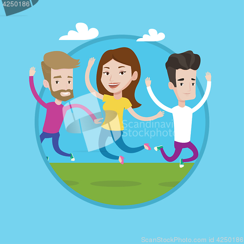 Image of Group of joyful young people jumping.