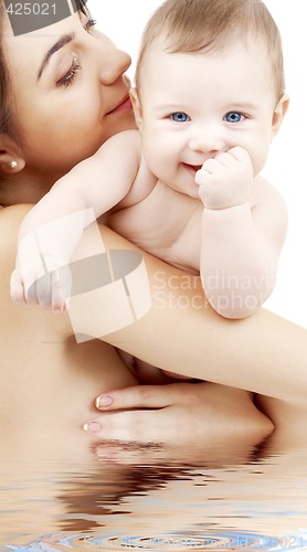 Image of clean happy baby in mother hands