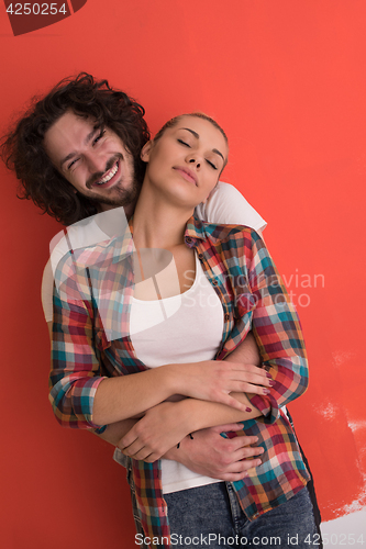 Image of couple in love  over color background