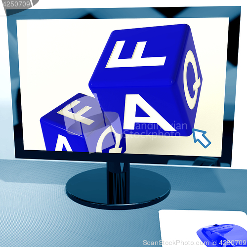 Image of Faq Dice On Computer Screen Showing Online Assistance