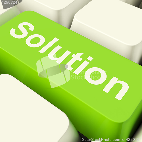 Image of Solution Computer Key In Green Showing Success And Strategy