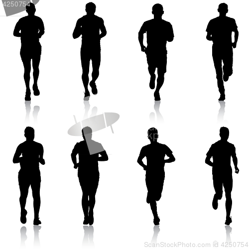 Image of Set of silhouettes. Runners on sprint, men. illustration