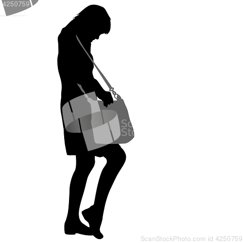 Image of Black silhouette woman standing looking in a bag , people on white background