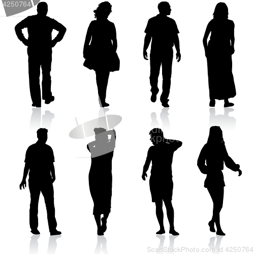 Image of Black silhouettes of beautiful man and woman on white background. illustration